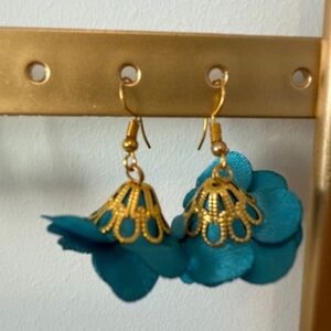 Elegant Gold and Teal Floral Earrings